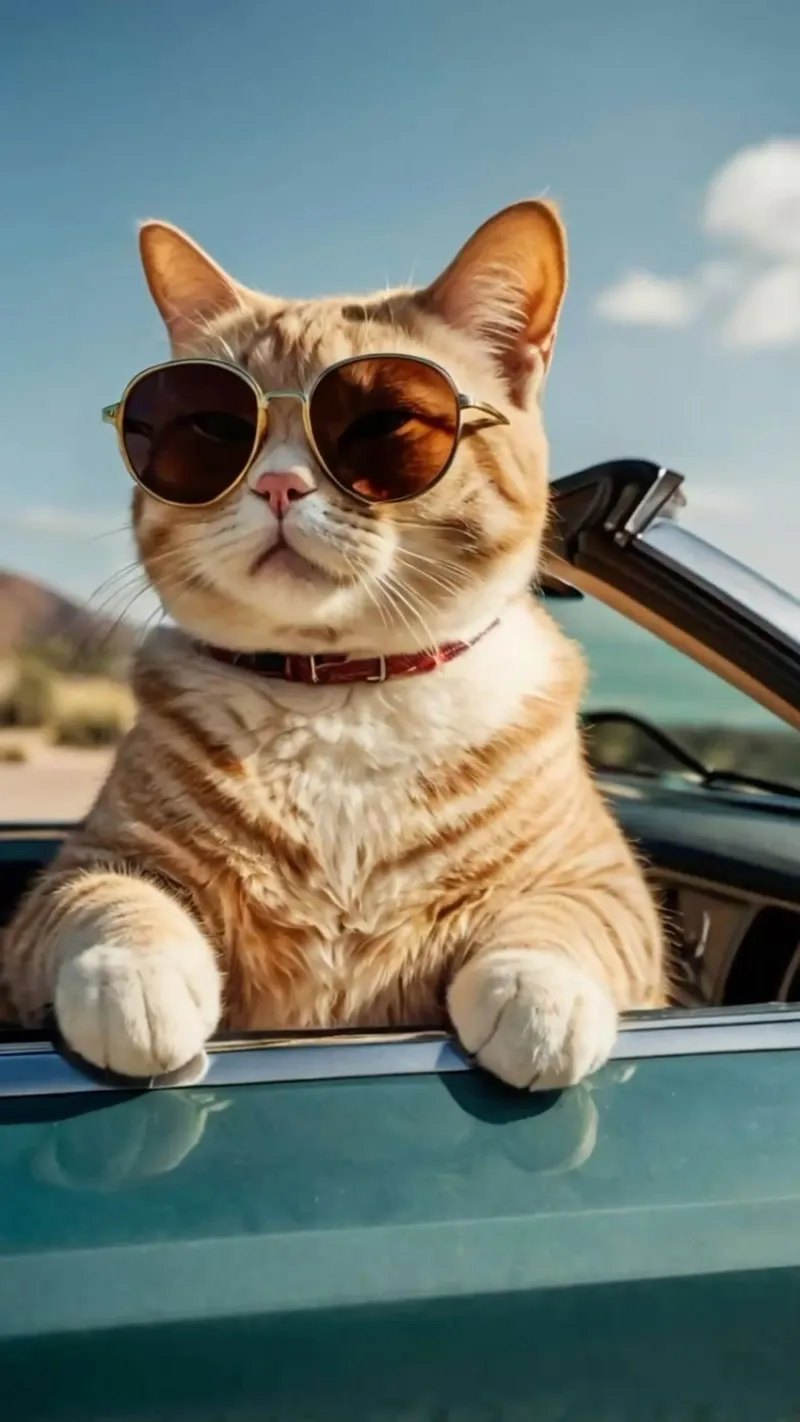 cool cat on the car poster con telaio in legno da Josum