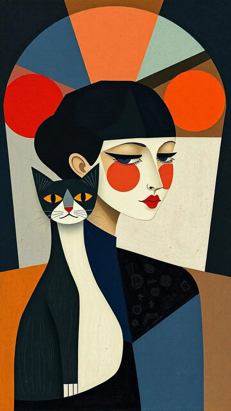 girl and cat in art color poster da Josum