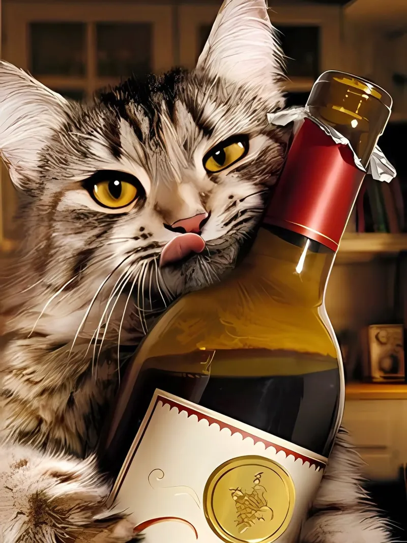 Cat Wine Bottle canvas with Floater frame by Arjun