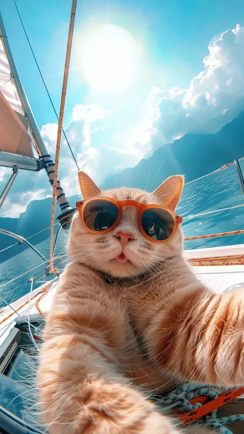 cool cat in boat poster con telaio in plastica da jasnet
