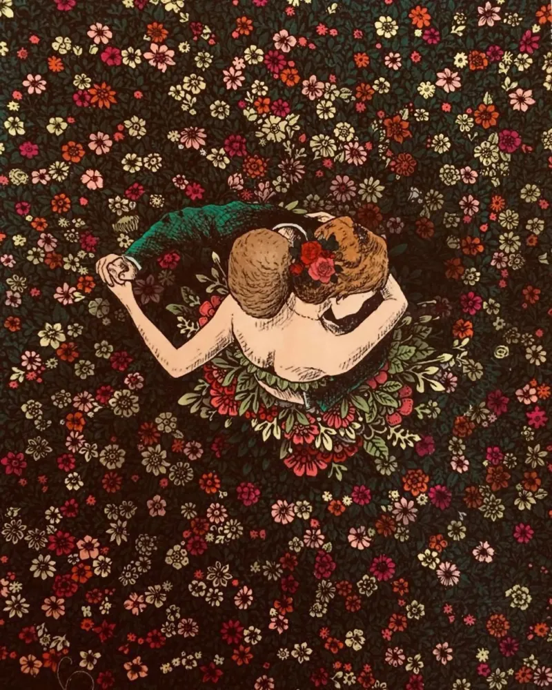 dancing in the flower floor poster con telaio in plastica da vicgaler