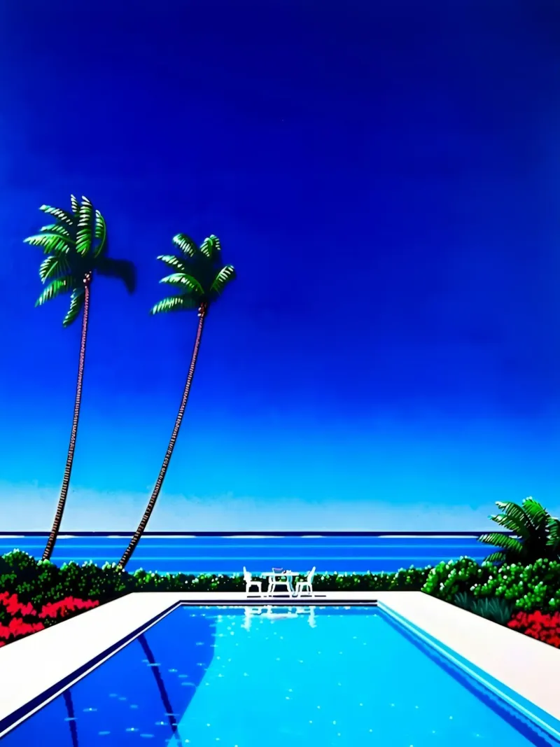 Swimming Pool by the Beach canvas with Floater frame by Michael Mares