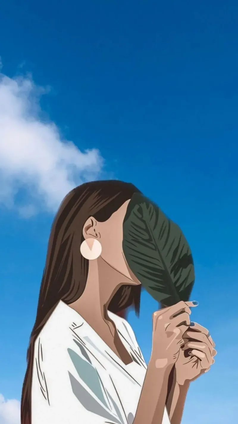 girl with big leaf tela con Cornice a cassetta da vicgaler