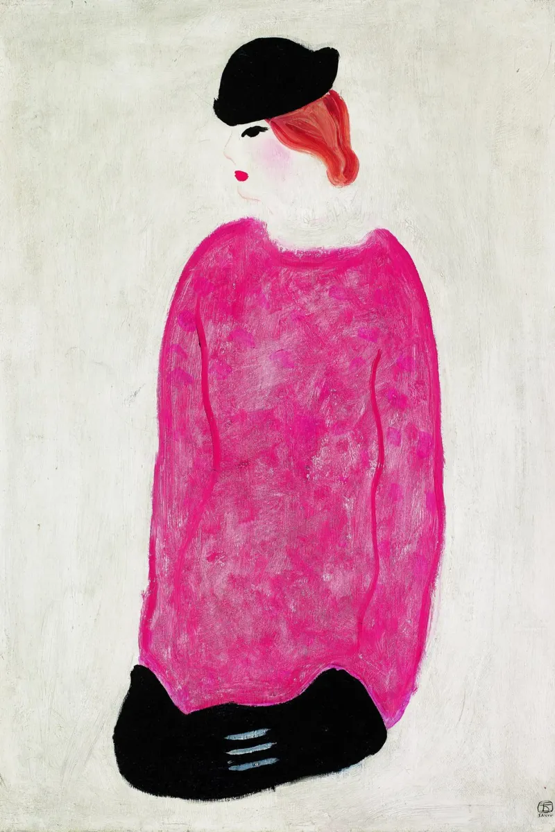 Woman in Red – Chang Yu (Sanyu) canvas with Floater frame by Classic Art Prints