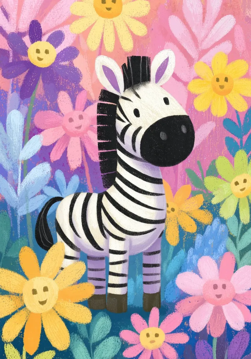 Zara the Zebra in Flowerland poster con telaio in alluminio da Kiara