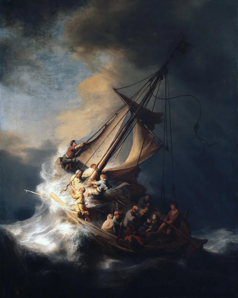 Rembrandt - Christ in the Storm on the Lake of Galilee poster con telaio in legno da apoloprints