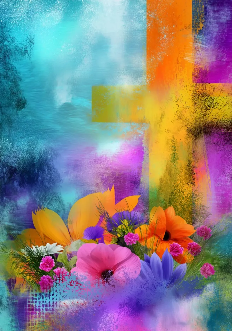 Abstract Kruis & Bloemen Moderne Spirituele Kunst poster van vintagepod