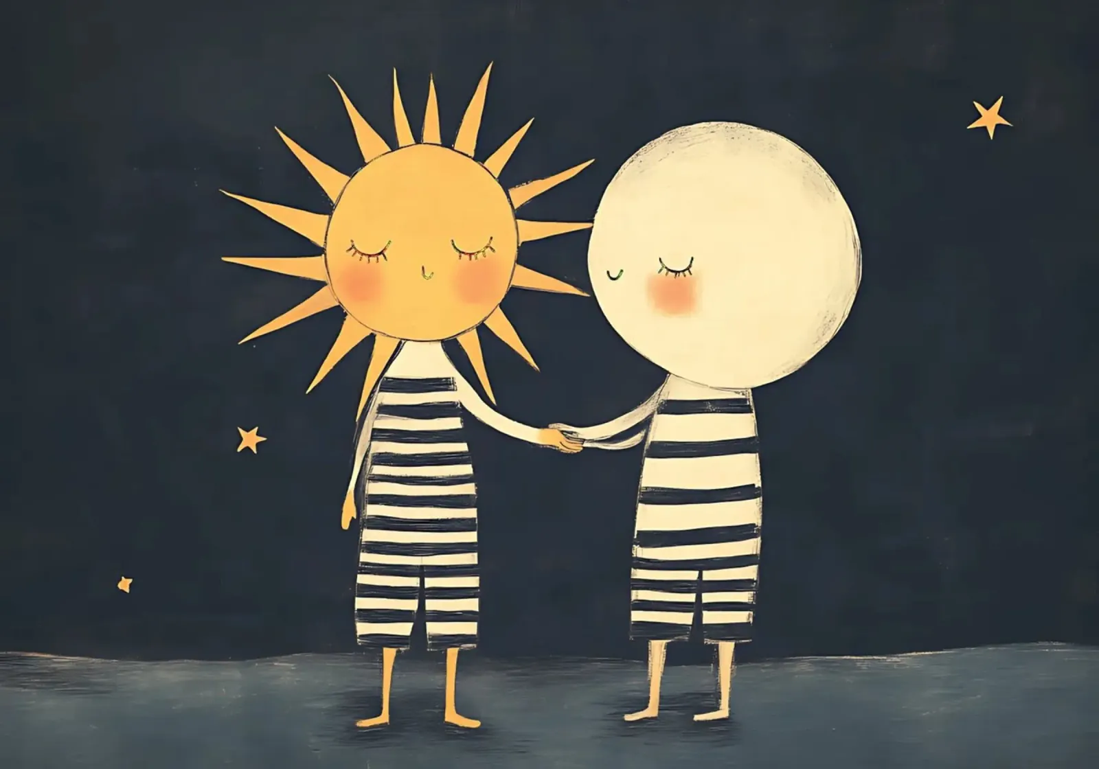 Poster illustrativo dell'amicizia tra sole e luna per bambini poster da vintagepod