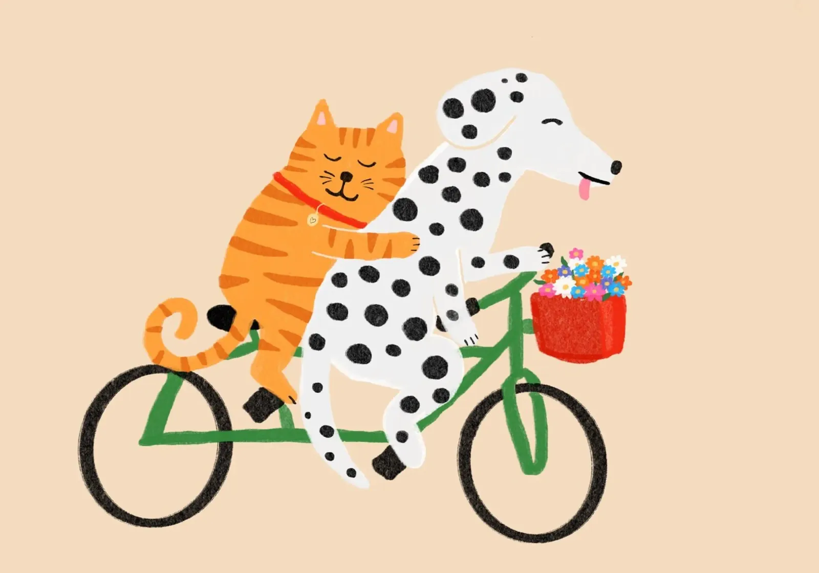 Poster sull'amicizia tra cane e gatto in bicicletta poster da vintagepod