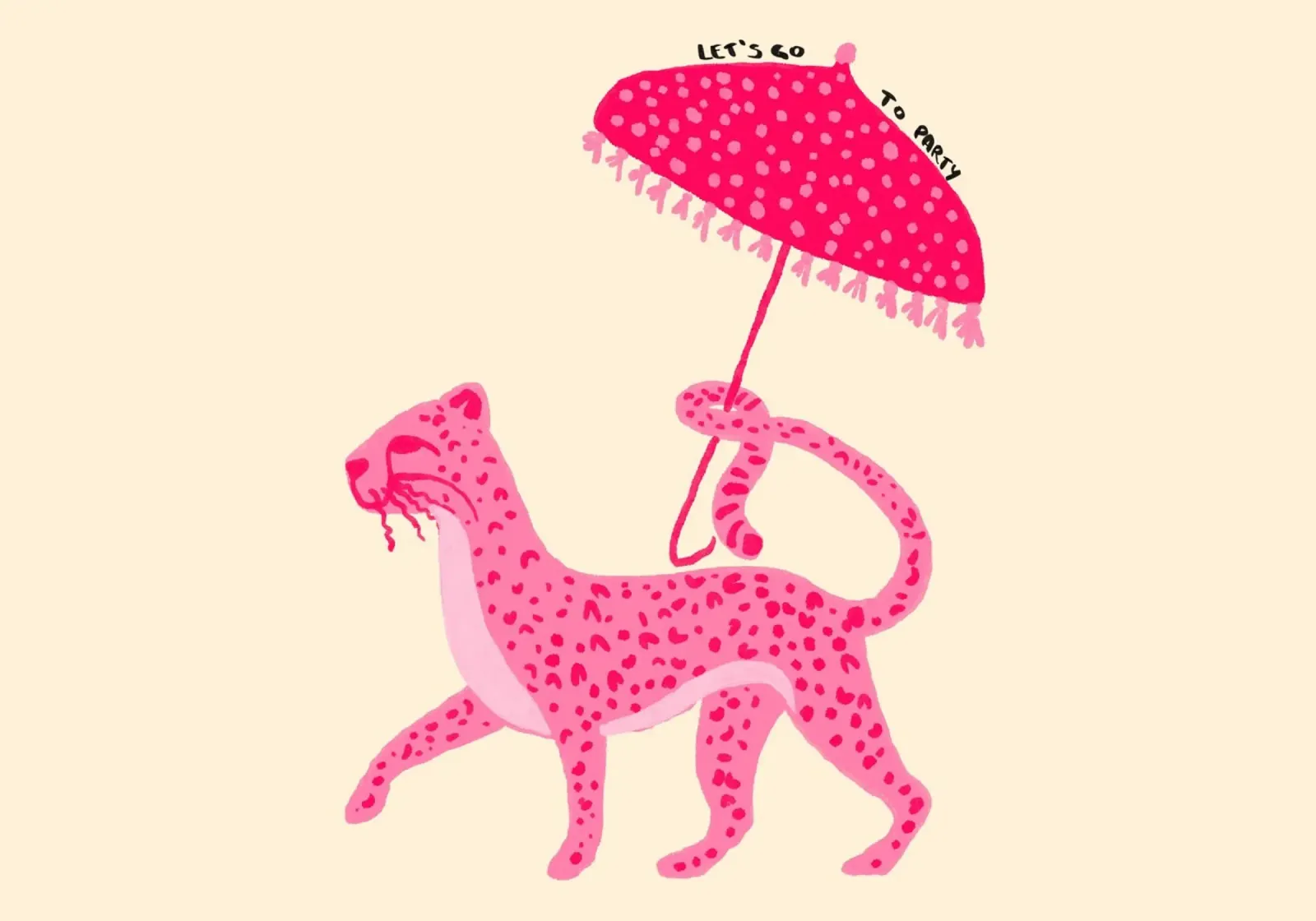Pink Leopard with Umbrella 'Let's Go Party' Art canvas with Floater frame by vintagepod
