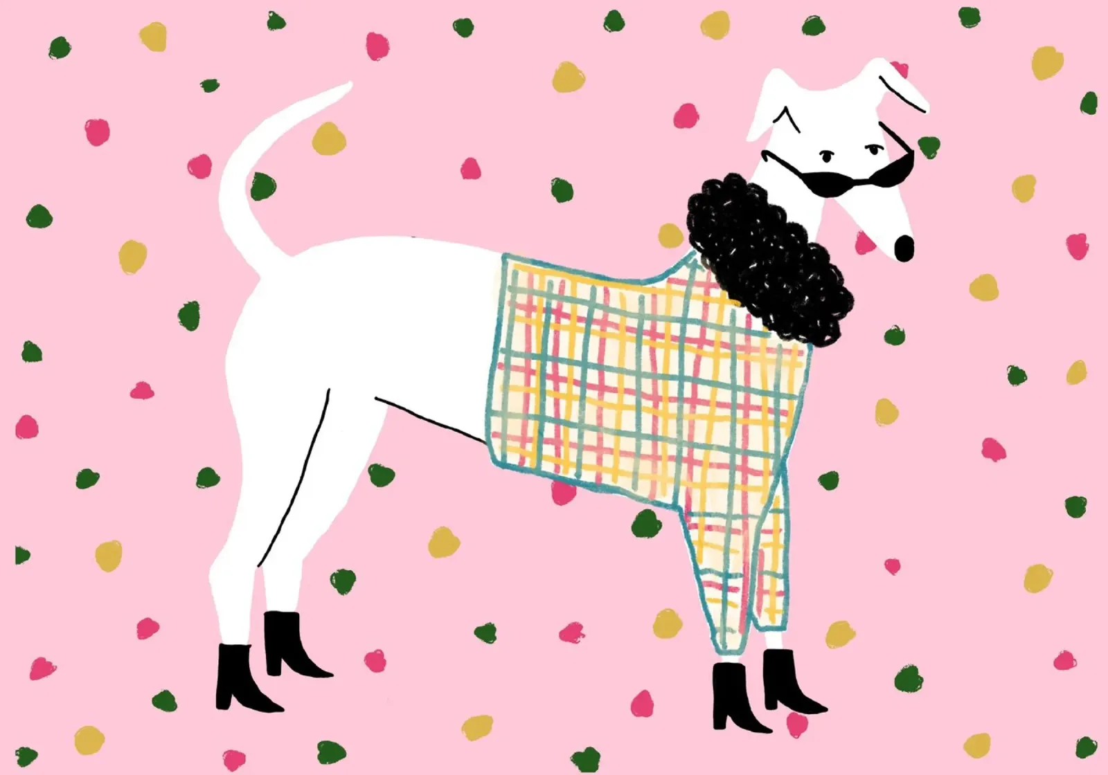 Moda Greyhound Plaid Sweater Dog Art tela con Cornice a cassetta da vintagepod