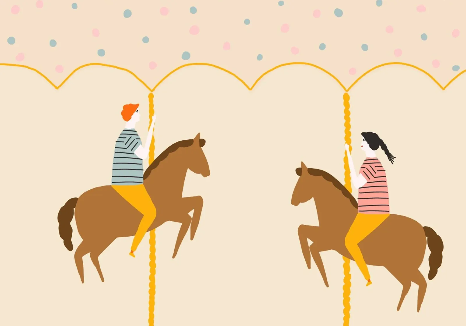 Couple on Carousel Horses Minimalist Art canvas with Floater frame by vintagepod
