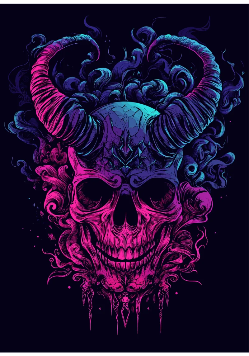 Dämonischer Totenschädel in Neonflammen Poster von pixelbull - medieval art and more