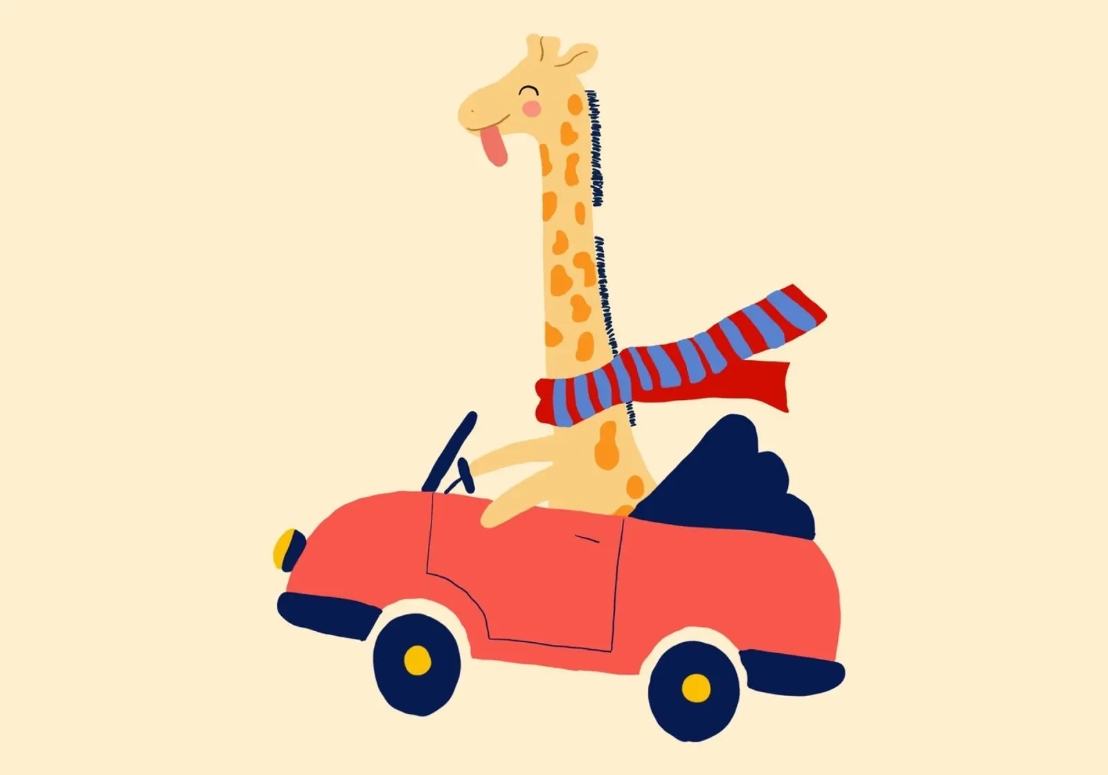 Simpatica giraffa in auto con sciarpa tela con Cornice a cassetta da vintagepod