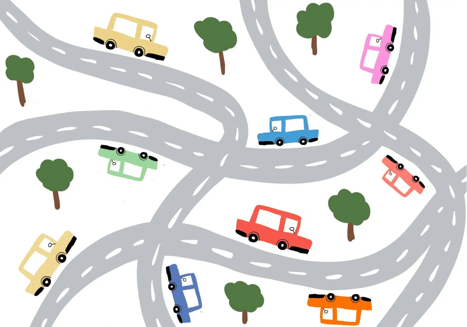 Auto carine su una mappa stradale Arte per bambini poster con telaio in plastica da vintagepod