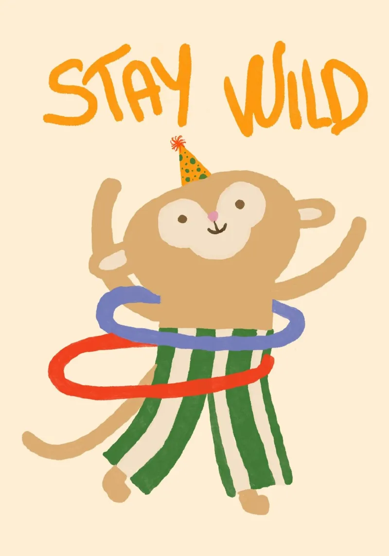 Póster de Hula Hooping con monos "Stay Wild poster de vintagepod