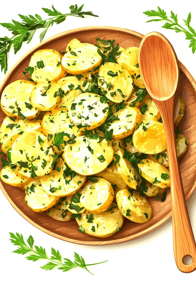 Insalata di patate con erbe fresche poster con telaio in legno da pixelbull - medieval art and more