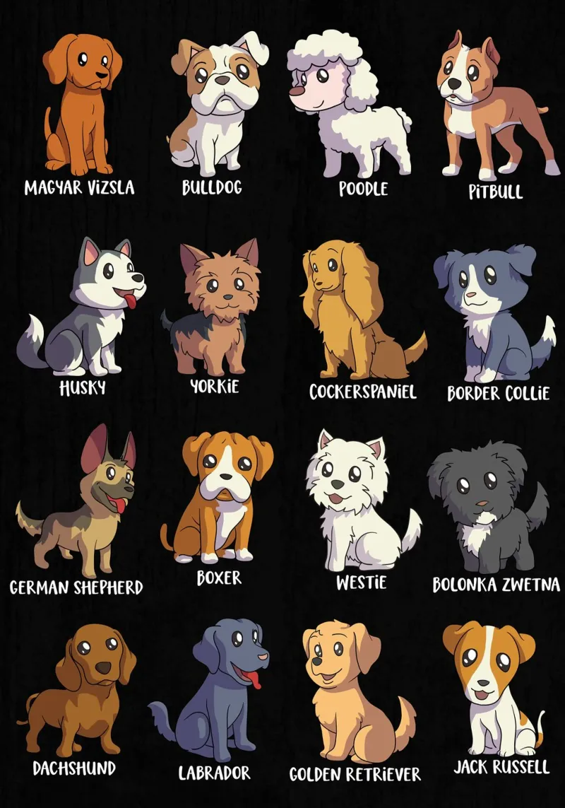 Cute dog breeds in cartoon style canvas with Floater frame by pixelbull - medieval art and more
