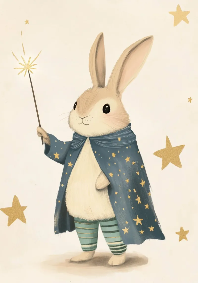 Lapin magique avec baguette et étoiles poster de vintagepod