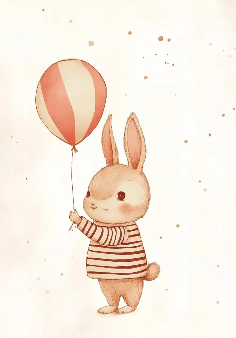 Cute Bunny with a Balloon Whimsical Art canvas with Floater frame by vintagepod