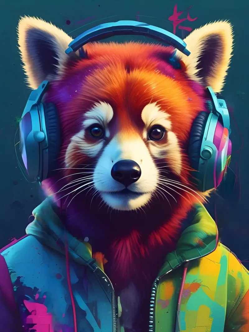 Red panda music canvas with Floater frame by MakArena