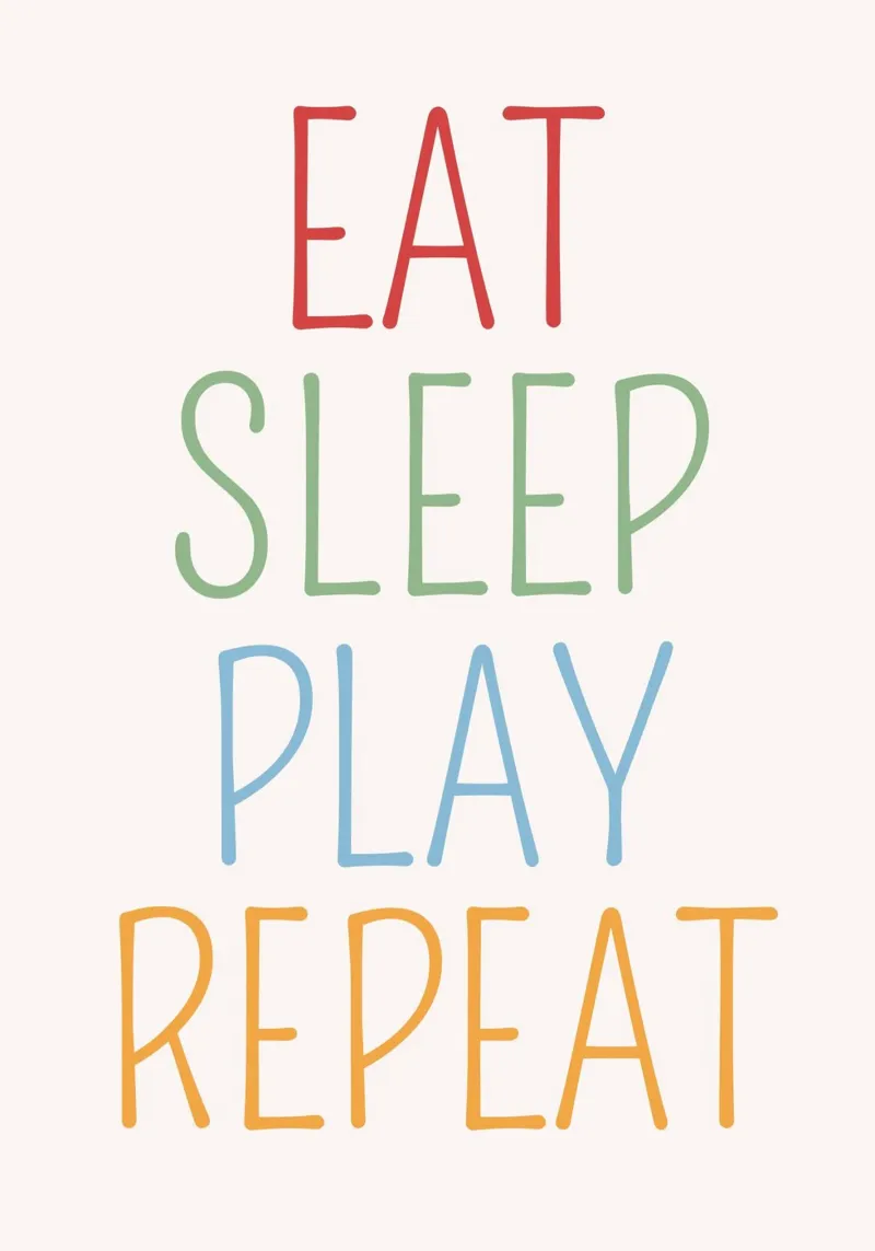 Mangiare dormire giocare ripetere Poster minimalista poster da vintagepod