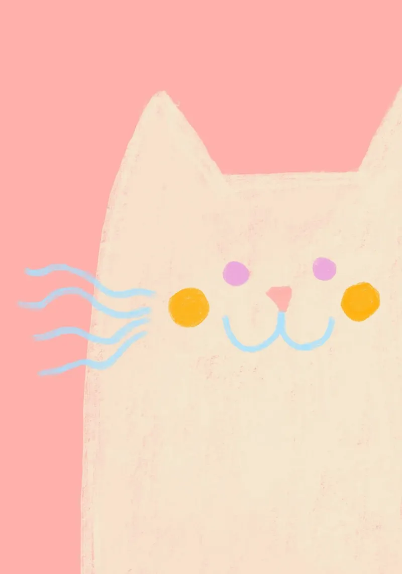 Poster rosa con faccia di gatto minimalista poster da vintagepod