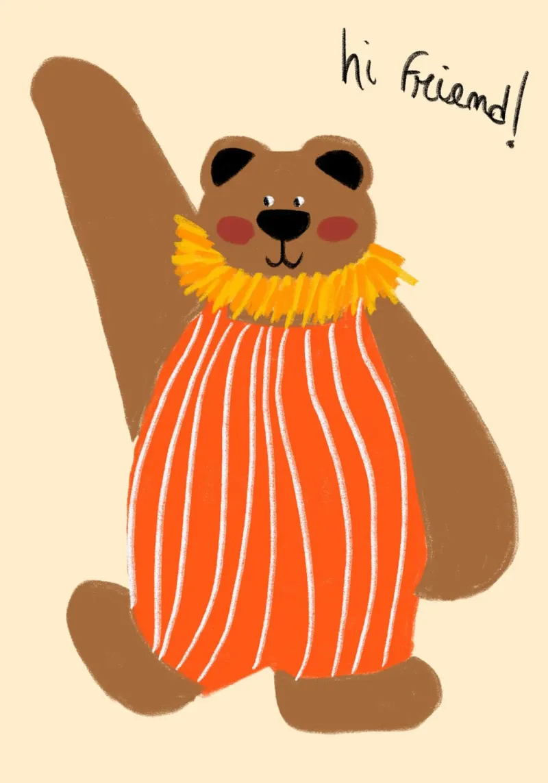 Orso carino 'Ciao amico! Arte stravagante tela con Cornice a cassetta da vintagepod