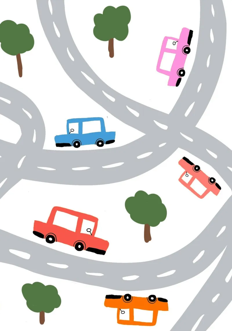 Auto carine su una mappa stradale Arte per bambini poster da vintagepod