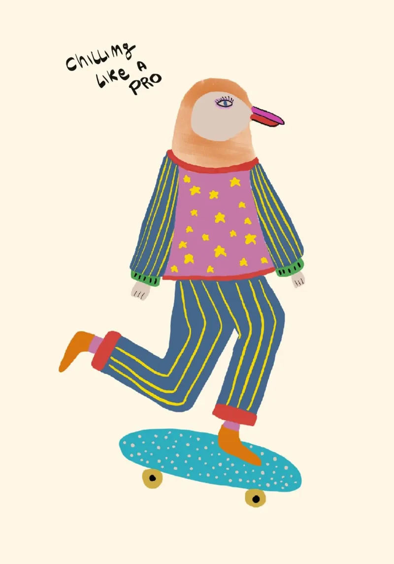 Le pingouin skateboarder 'Chilling like a Pro' (se détendre comme un pro) toile avec Caisse américaine de vintagepod