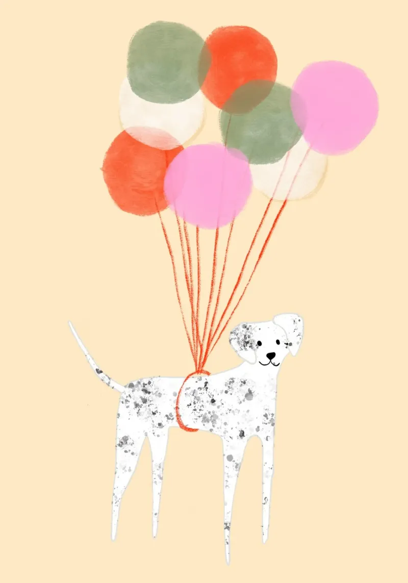 Dog with Balloons Whimsical Abstract Art canvas with Floater frame by vintagepod