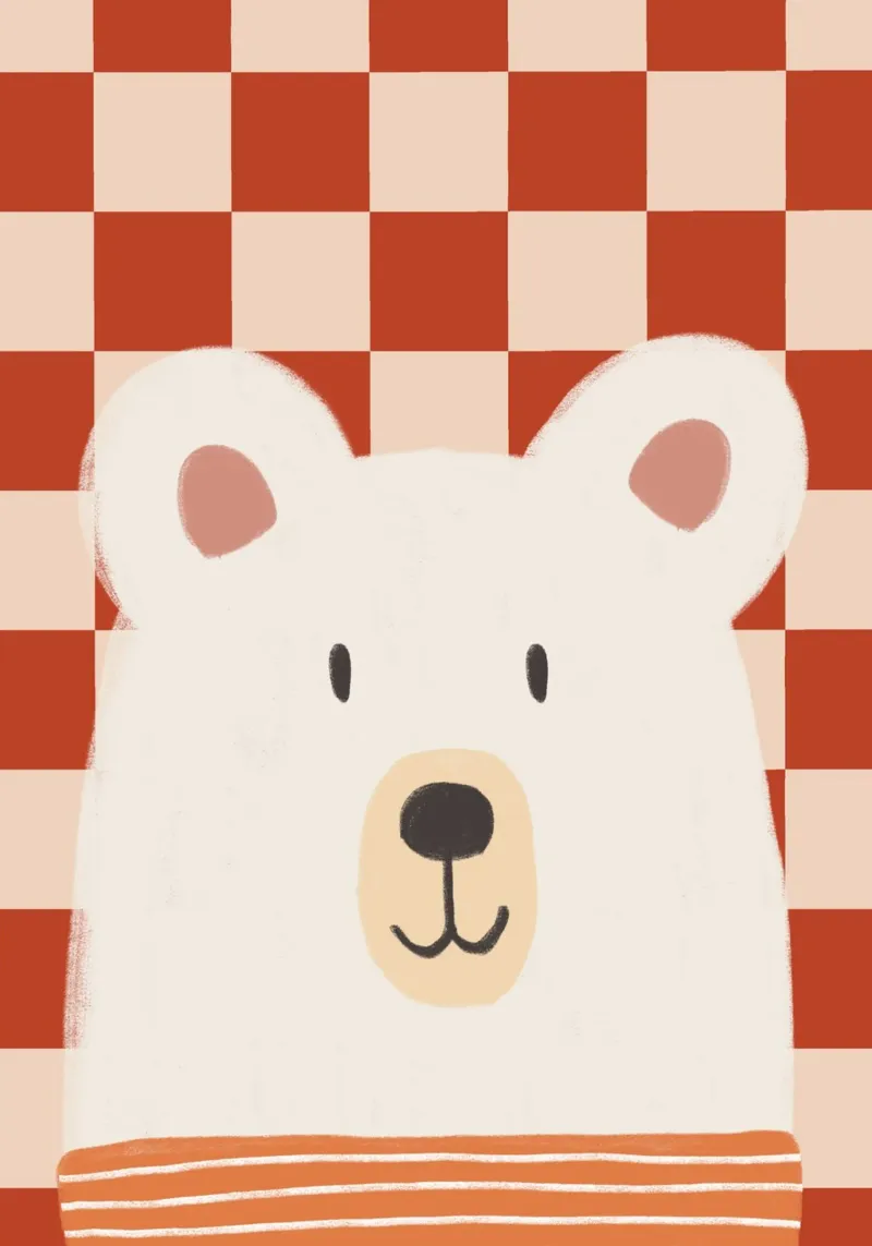 Arte da parete con motivo a scacchi di un orso carino tela con Cornice a cassetta da vintagepod