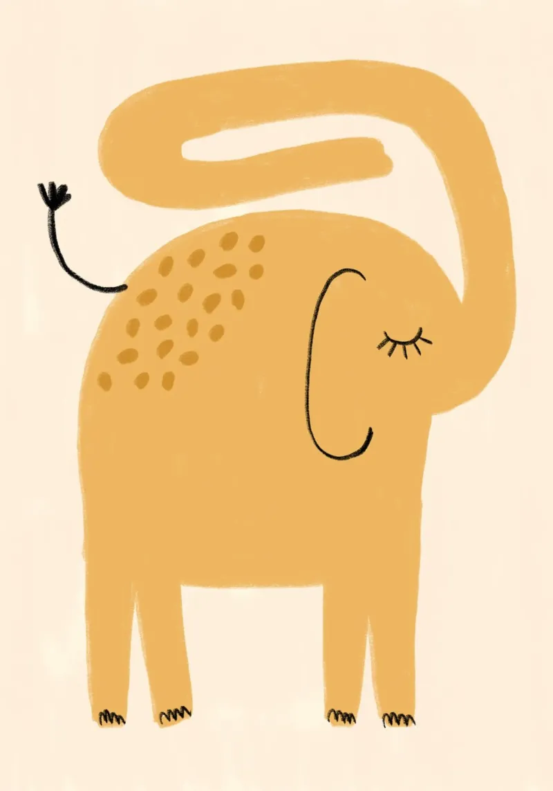 Minimalistische Olifant Moderne Abstracte Kunst canvas met Baklijst van vintagepod