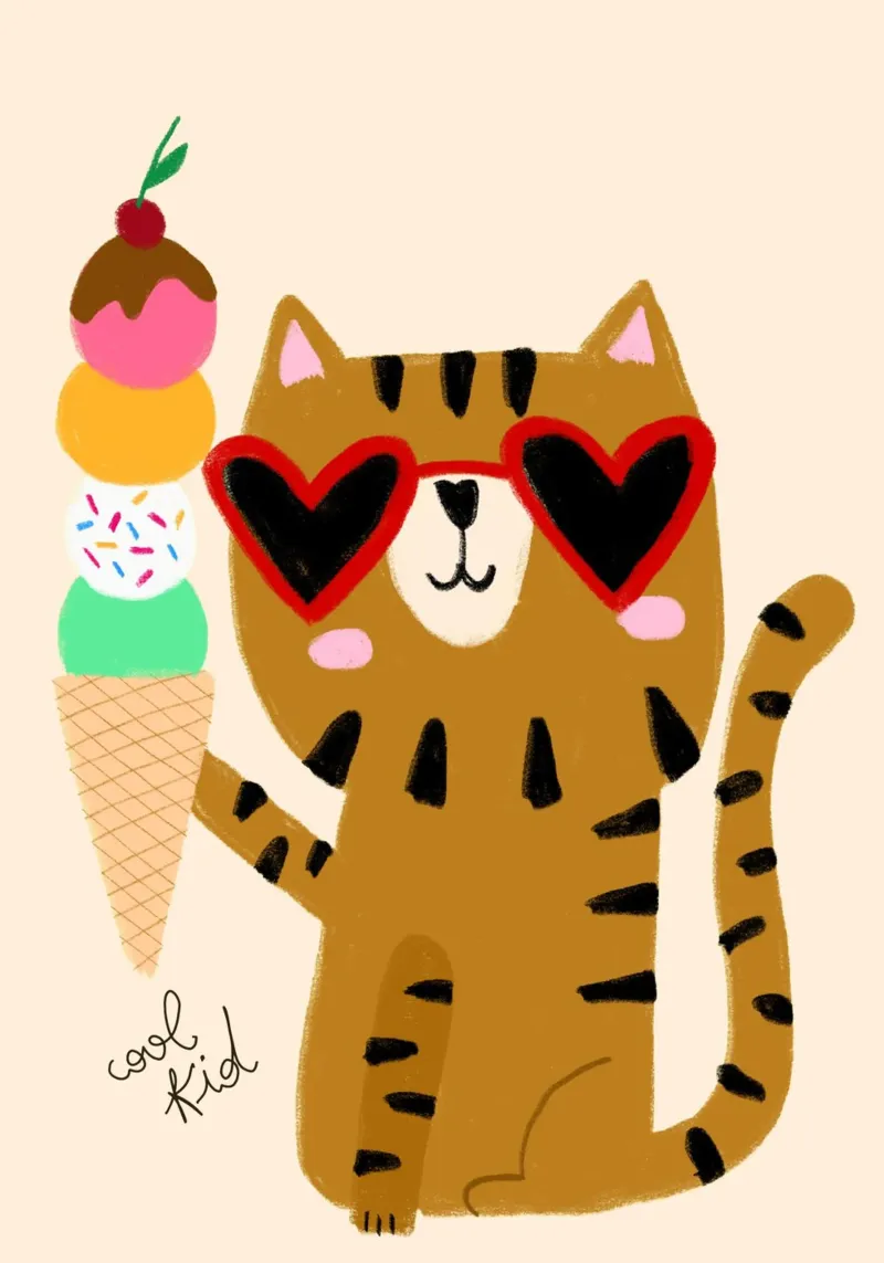 Cool Kid' tabby kat met ijsje canvas met Baklijst van vintagepod