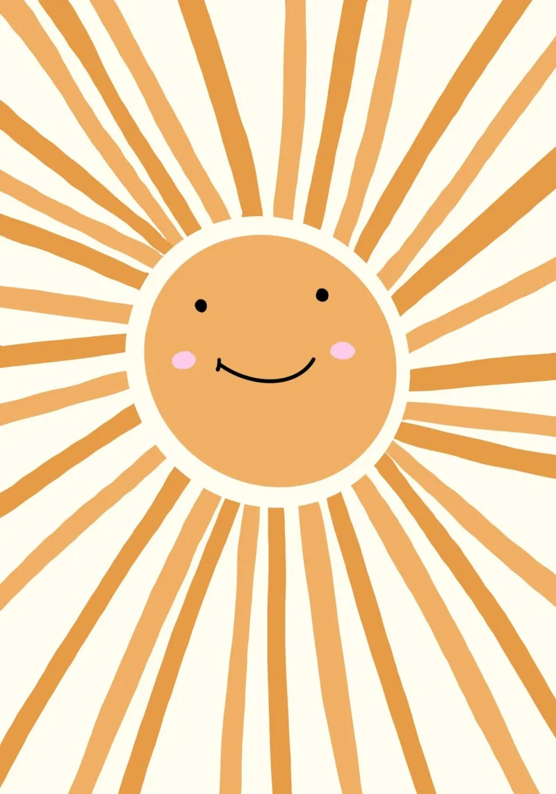 Stampa d'arte retrò Happy Sun Smiling Face poster con telaio in plastica da vintagepod
