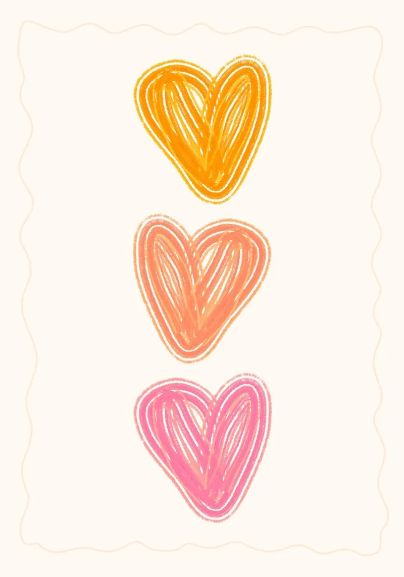 Three Hearts Minimalistische Boho Kunstdruk canvas met Baklijst van vintagepod