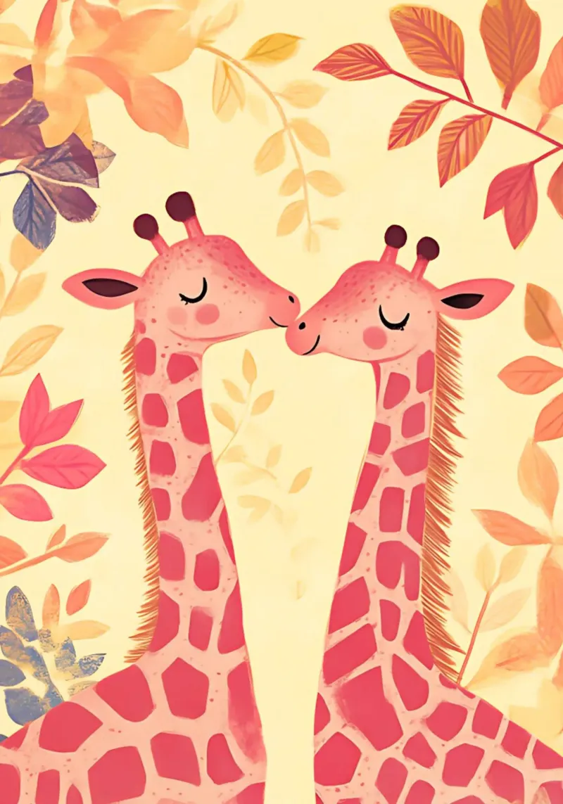 Arte da parete Loving Giraffes rosa e arancione poster da vintagepod