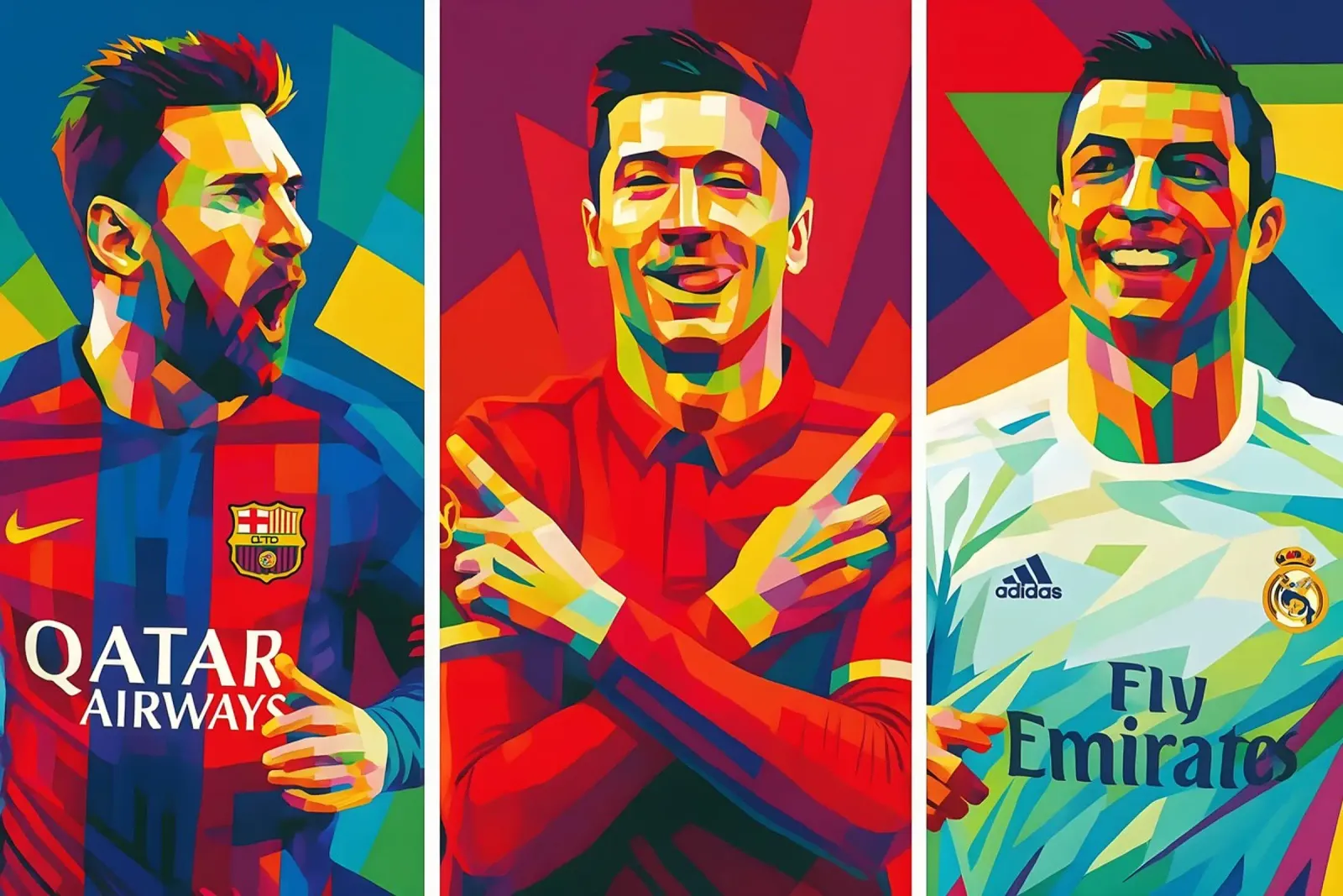 Messi, Lewandowski, Ronaldo kunst canvas met Baklijst van BONANZA