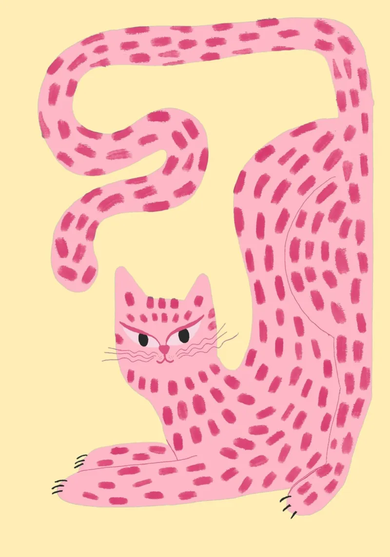 Gatto ghepardo rosa giocoso Arte animale stravagante poster da vintagepod