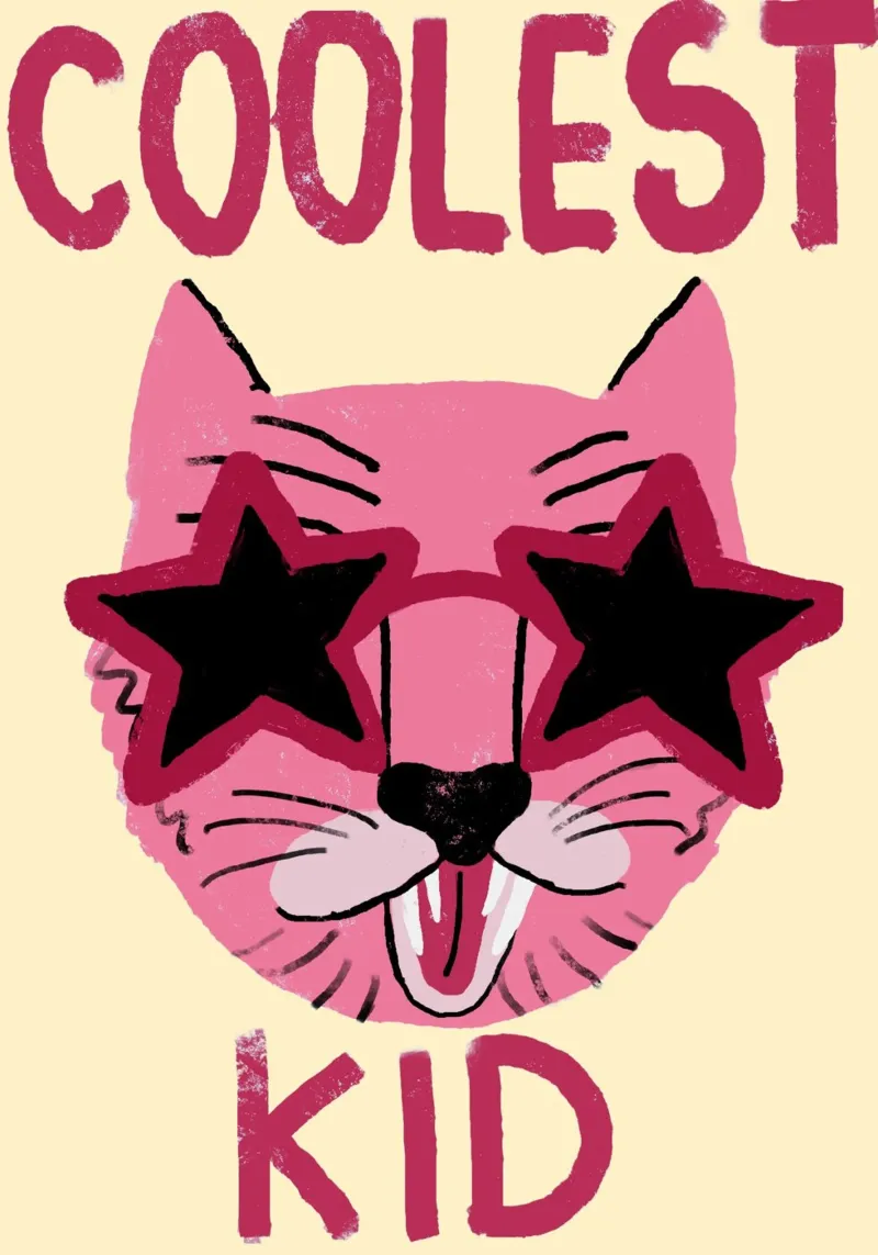 Coolest Kid Roze Kat Ster Zonnebril Art Print canvas met Baklijst van vintagepod