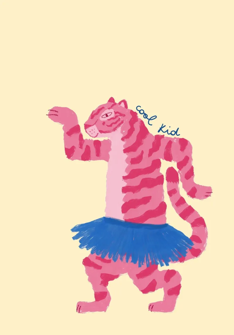 Dansende Roze Tijger in Tutu Grillige Kunstdruk canvas met Baklijst van vintagepod