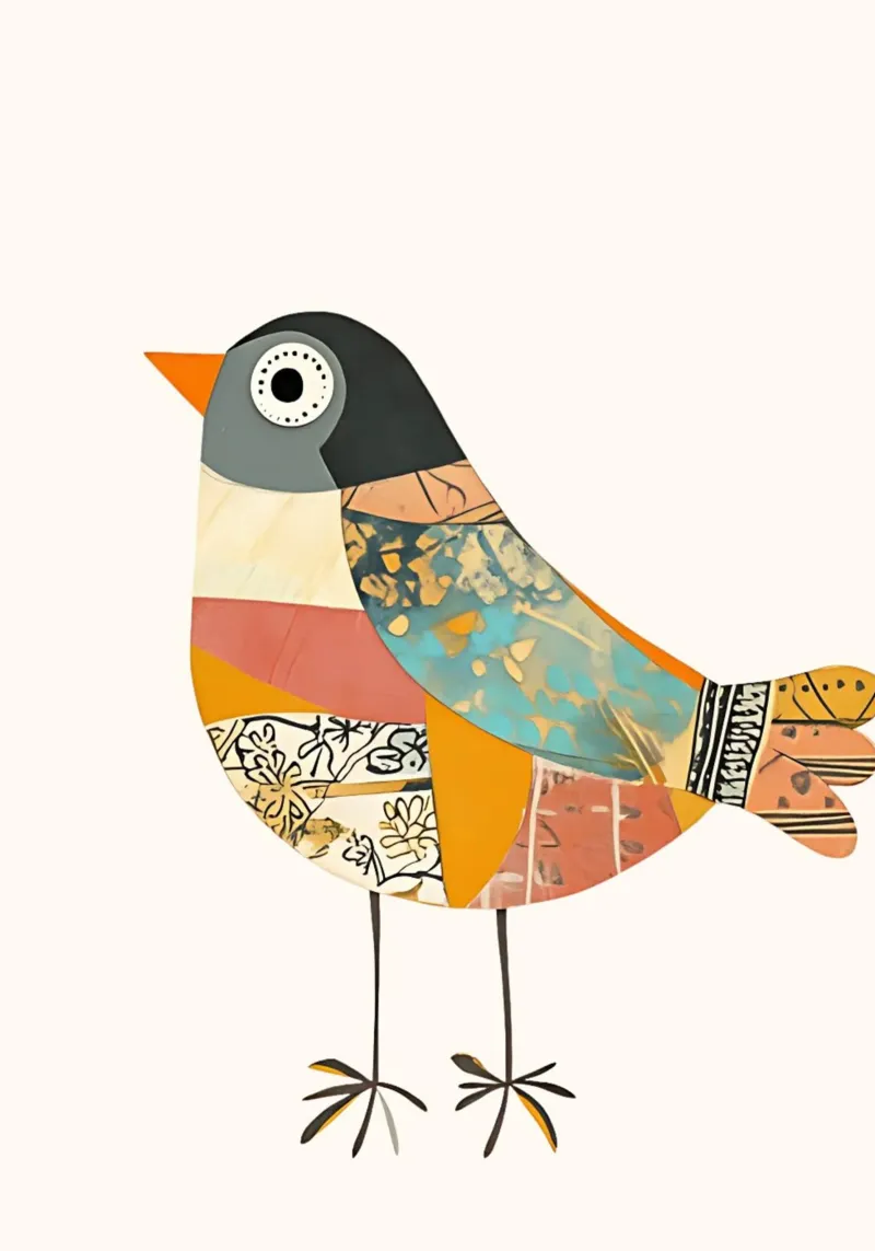 Boho Collage Vogel Kunst Print - Eclectisch Modern Decor canvas met Baklijst van vintagepod