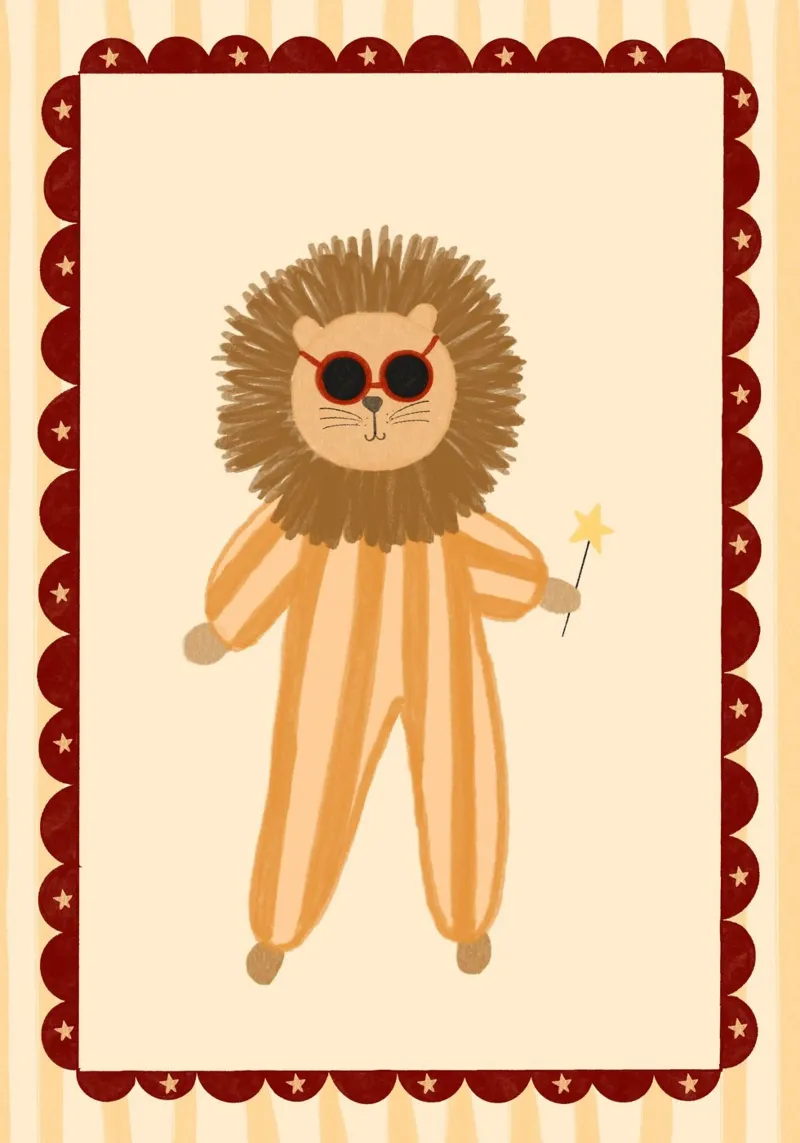 Magical Lion in Jumpsuit & Sunglasses Art Print canvas with Floater frame by vintagepod