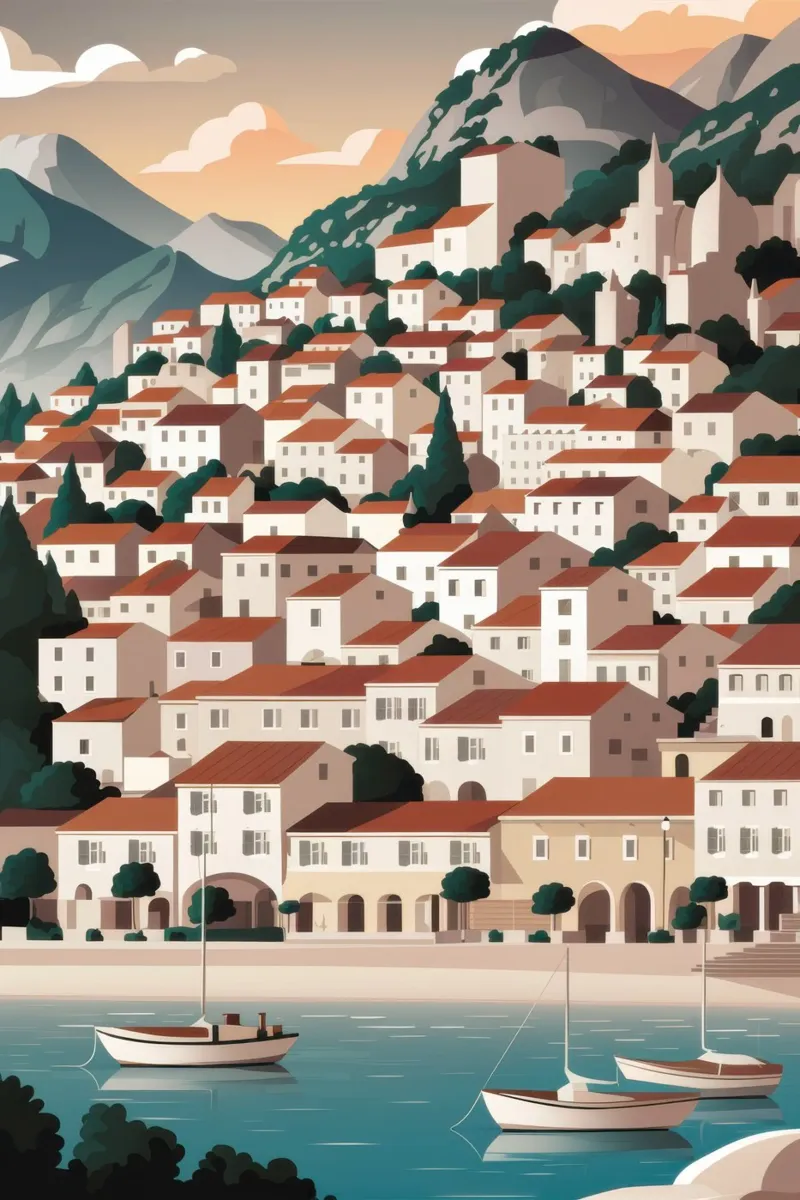 Approccio al porto di Hydra poster con telaio in alluminio da Echo Saber
