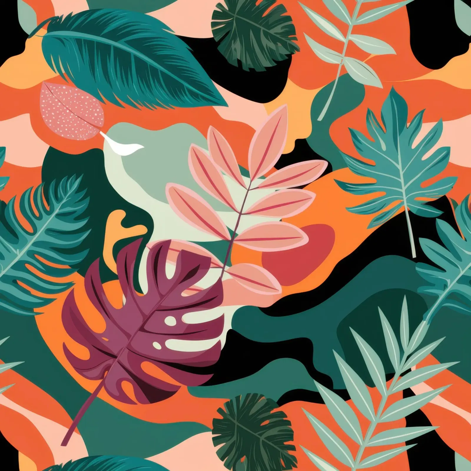 Sunset Tropics Pattern canvas with Floater frame by Wish Studio