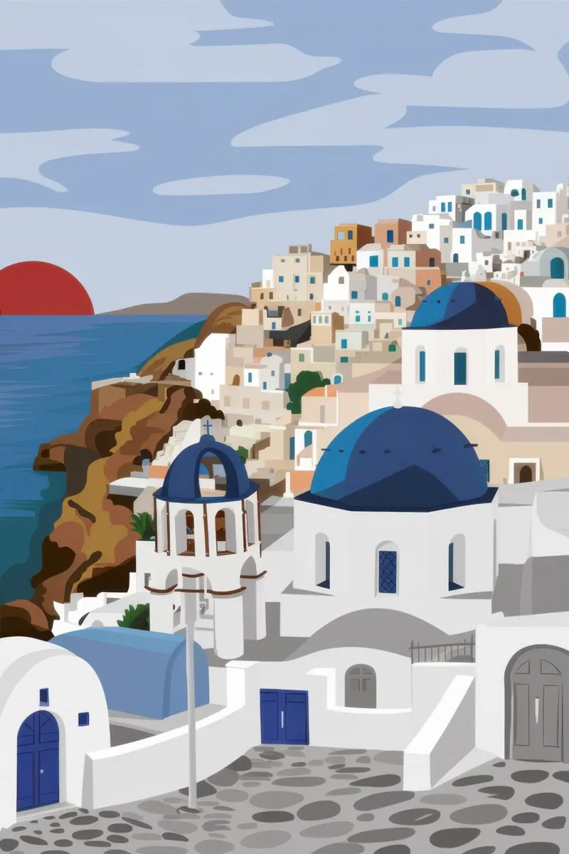 Santorini Sunset Glow poster con telaio in plastica da Echo Saber