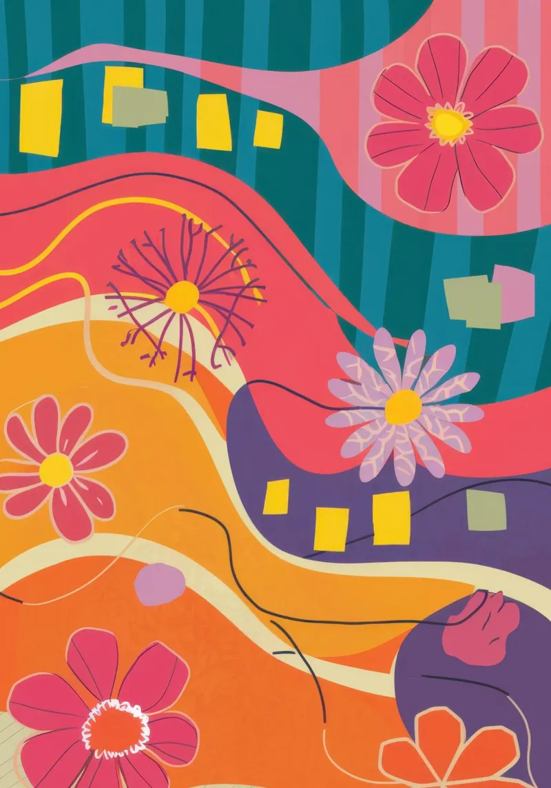 Groovy Floral Waves Leinwand mit Schattenfugenrahmen von Moon Revolver