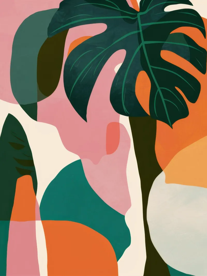 Abstract Monstera Forms canvas with Floater frame by Heaven Craft