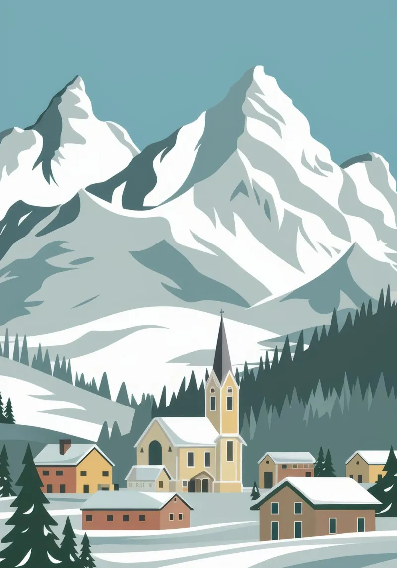 Villaggio Snowy Mountain poster da Wish Studio