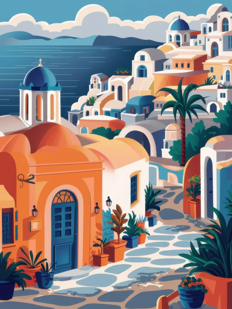 Santorini Orange Glow poster con telaio in plastica da Wish Studio